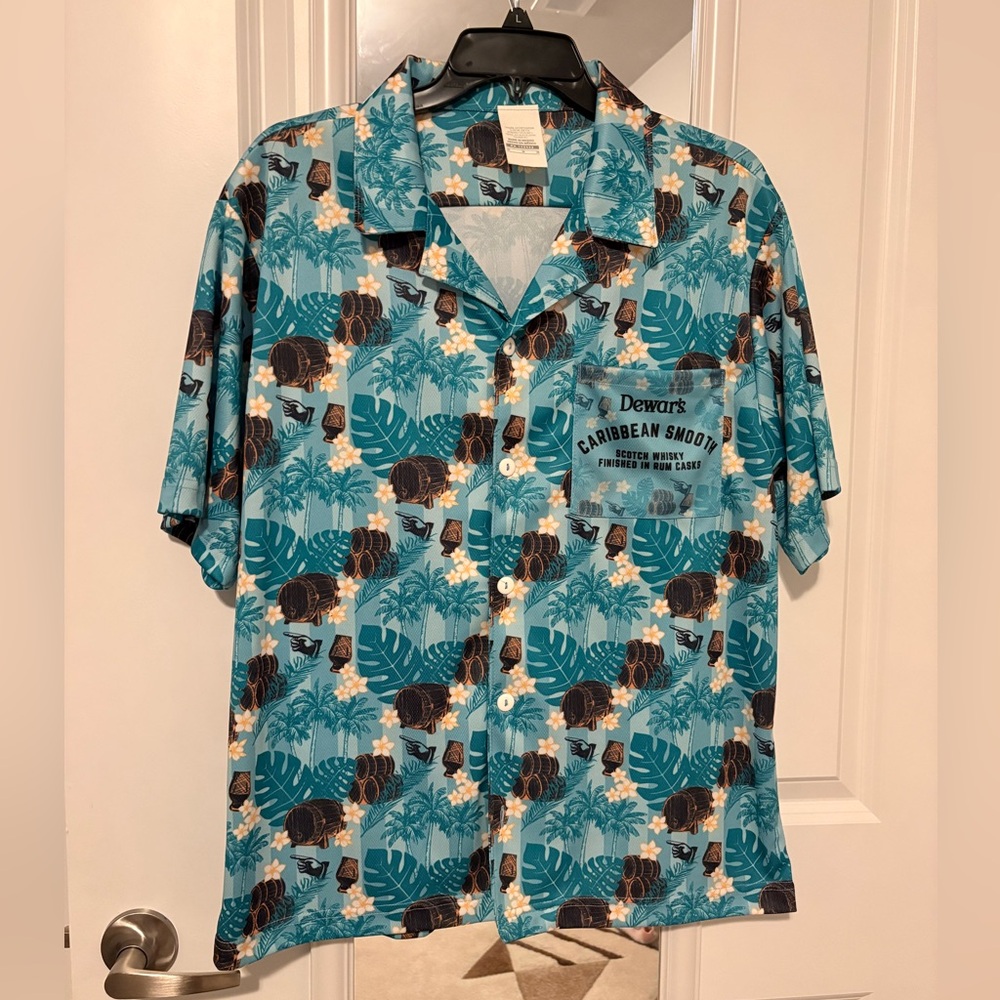 Dewar’s Caribbean Smooth Tropical Hawaiian Shirt Rum Cask Promo Size M